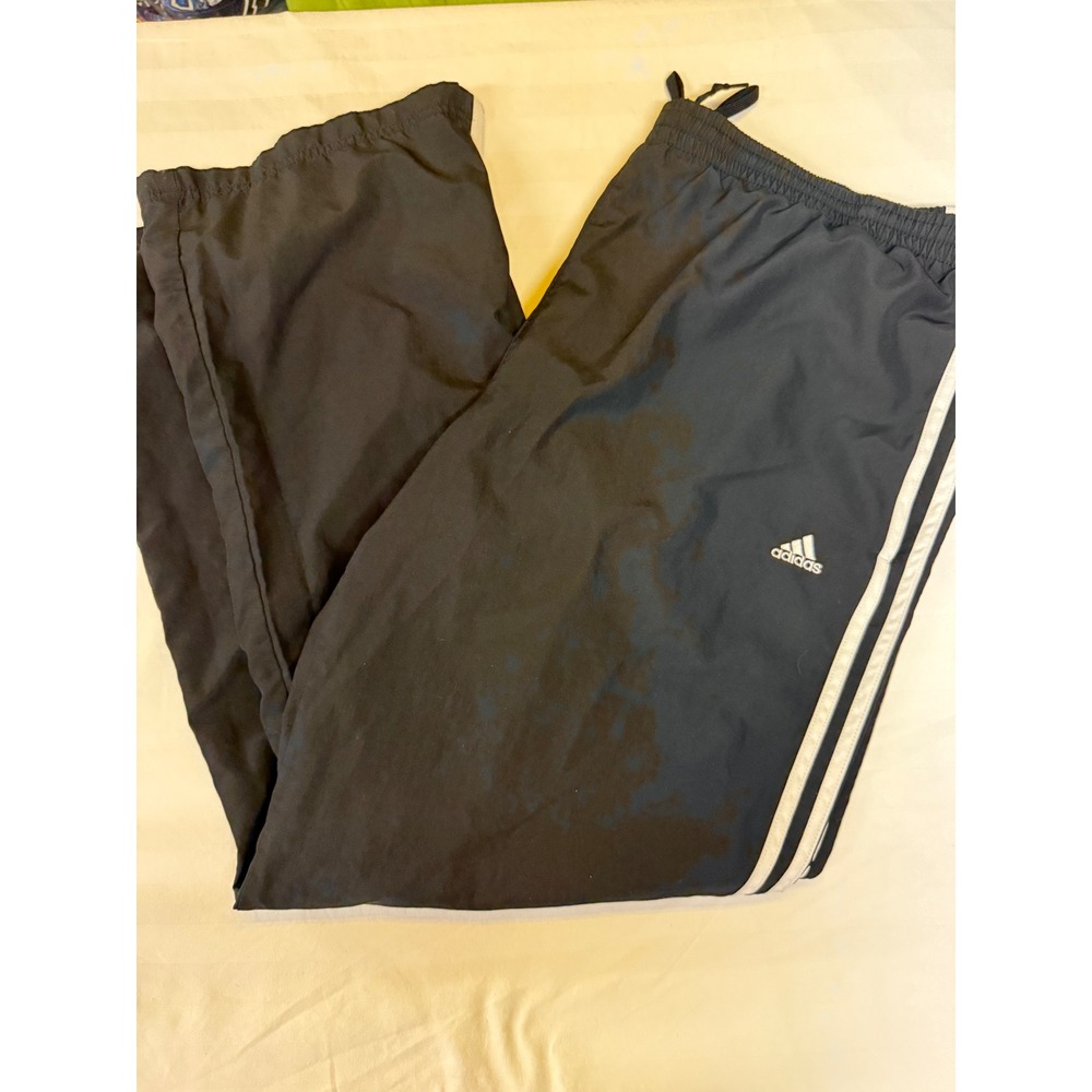 Adidas Mens Black 3-Stripe Mesh Lined Wind Track Pants early 2000s Athleisure